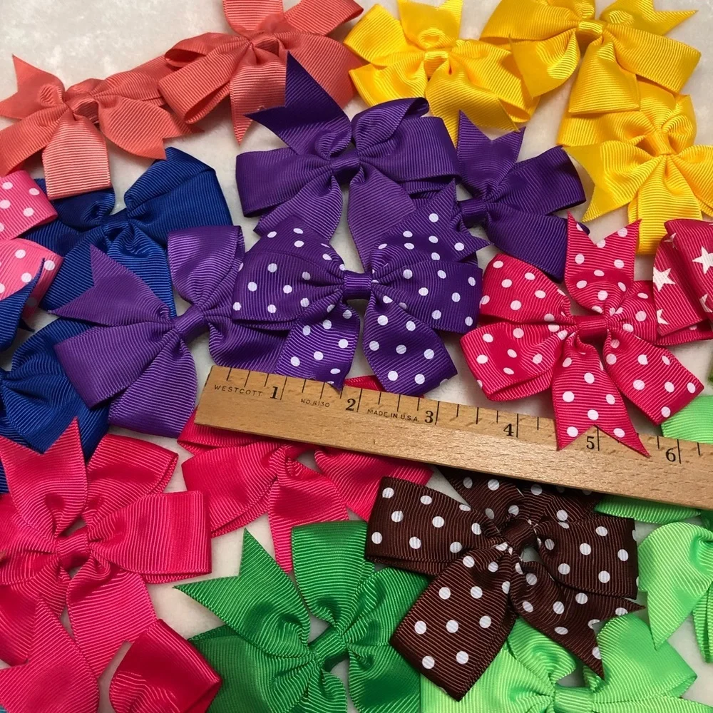 Lot Bundle Girls’ Grosgrain Colorful Bows Clips - 28 Total - Solid & Polka Dot